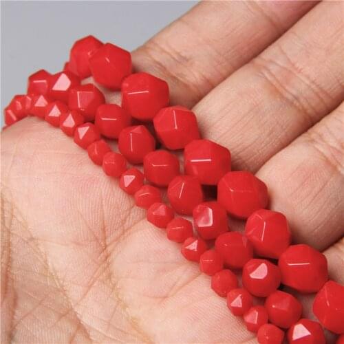 Diamonds Cut Faceted Red Porcelai Stone Beads Loose Spacer Gem Stone Charm Bead For Jewelry Making Bracelet Necklace Wholesale