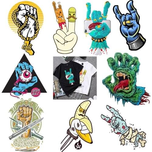 Diy Cool Thermal Stickers On Clothes Punk Patches Iron On Transfers For Clothing Skull Hand Thermo Patch For Clothes Applqiues