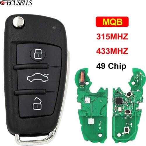 Modified MQB Semi Intelligent Remote Key 3 Button Folding Flip Smart Car Key 315Mhz or 433Mhz ID49 49 Chip A6L Use for Audi A3