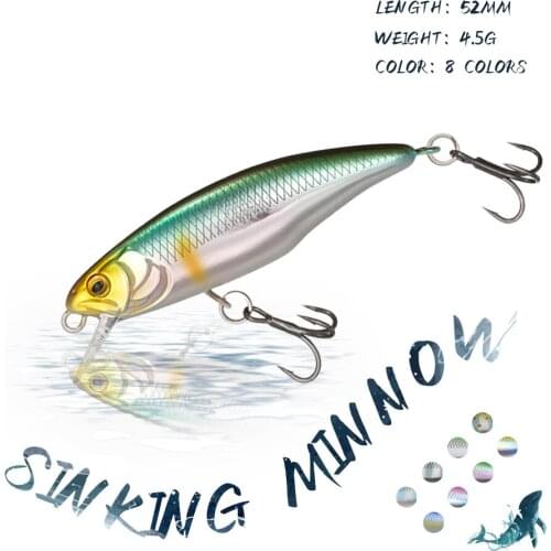 KoKossi 52MM/4.5G New Minnow Sinking Long Casting Fishing Lures Artificial Hard Bait Pencil Bass Pike 3D Eyes Fishing Tackle