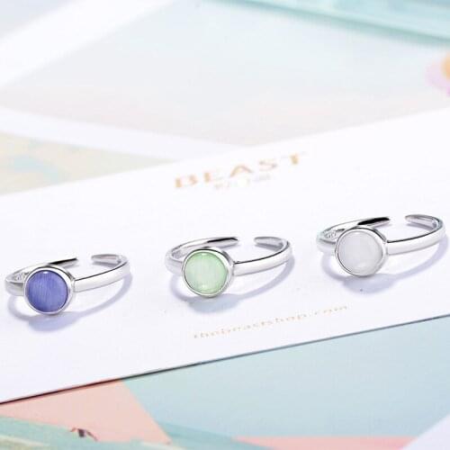 New 925 Sterling Silver Fashion Opal Stone Women Christmas Gift Ladies`finger Rings Jewelry No Fade Cheap Open Ring Wholesale