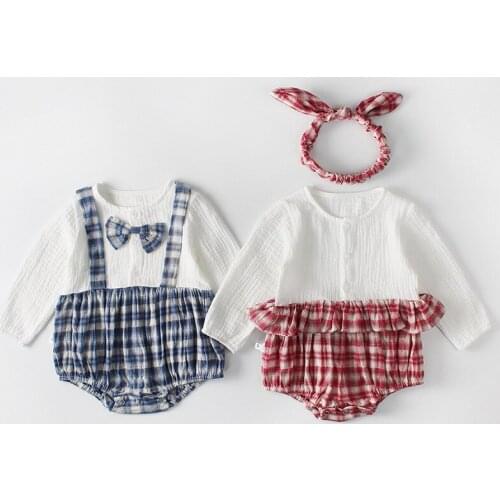Spring 2019 Cotton Baby Bodysuit Newborn Infantil Patchwork Plaid Long Sleeve Baby Girl Boy Jumpsuit Toddler Baby Clothes 0-18M