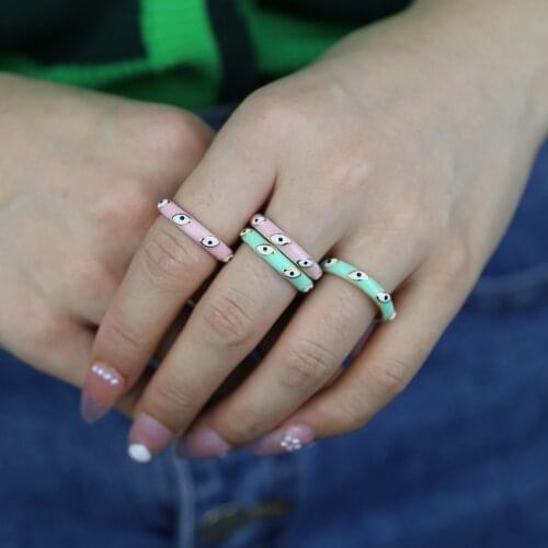 Colorful Green Pink Evil Eye Ring Women Girl Stacking Enamel Eternity Band Rings