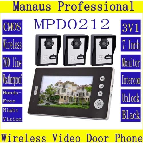 Hot Selling Three Outdoor Waterproof Security Cameras&One 7 Inch Display Screen HighQuality Wireless Video Intercom System D212b