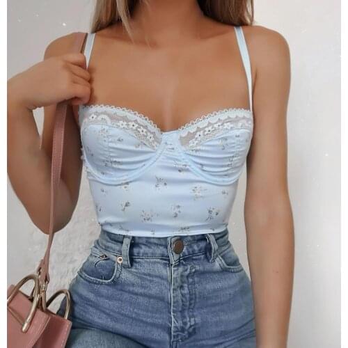 Tank Top Floral Printed Lace Frill Camisole Girls Blouse Loose Blouse Sexy Shirt Women Sleeveless Sweet Halter for Dating Vest