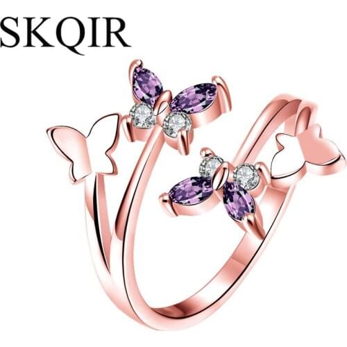Fashion Butterfly Crystal Wings Cuff Rings Silver Color Resizable Ring for Women Jewelry Charm Wedding Bridal Party Silver Rings