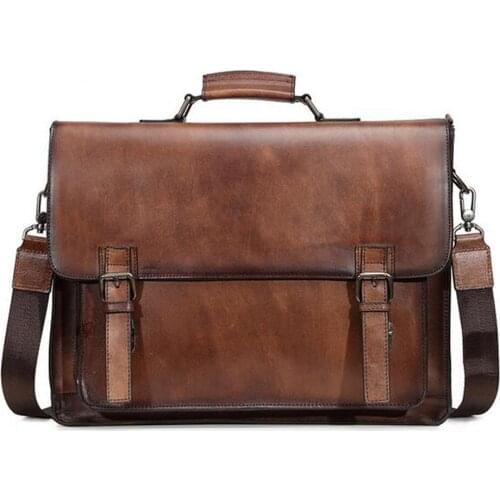 Men for Lawyer Business Briefcases Bag Vintage Genuine Leather Laptop Briefcases Bag 14inch Office/Document Bags