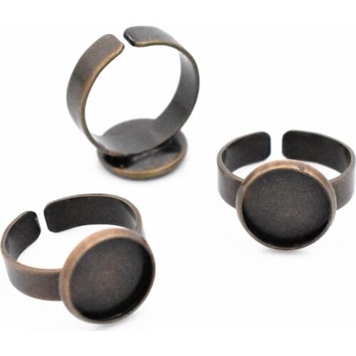 NEW 12/14mm 10pcs Bronze Plated Brass Adjustable Ring Settings Blank/Base,Fit 12mm Glass Cabochons,Buttons;Ring Bezels