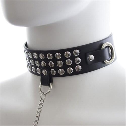 New Sexy Punk Rivets Leather Collar Necklace Metal Traction BDSM Bondage Erotic Toys Sex Toys For Couples Sexo