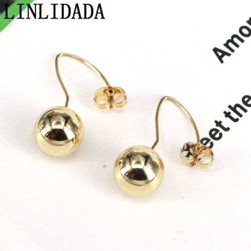 5 Pairs, Women Girls Gold Color Earrings Round Ball Bead Jewelry Wedding Gift Accessories Party Gift