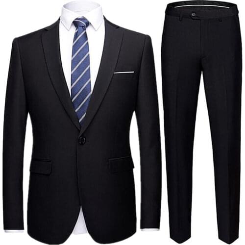 Jacket + Pants 2 Pieces Set / 2020 Fashion New Mens Casual Boutique Business Dress Wedding Groom Suit Coat Blazers Trousers