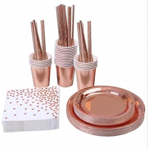 Gilding Rose Gold Tableware Paper Cup Knife And Fork Spoon The Paper Tray Straw Party Party Articles Decoration Suit