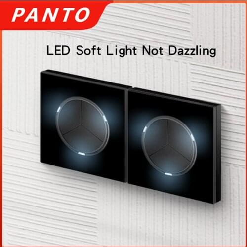 PANTO LED Backlit Wall Switch Socket with USB Button Home Lighting Switch 220V Black Crystal Glass Panel EU Standard