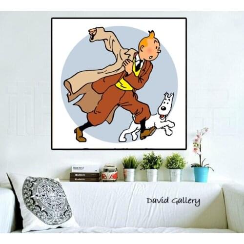 Hand Made Modern Art Oil Painting With Popular Artworks Funny TinTin Cartoon On Canvas For Kids Room