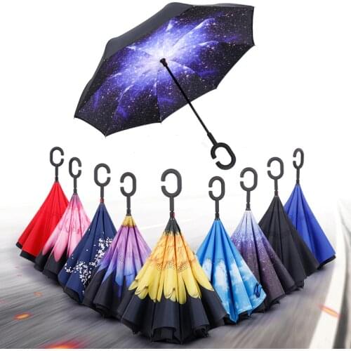 Handy C-Hook Hands Car Umbrella Windproof Reverse Folding Double Layer Inverted Umbrella For Women and Men