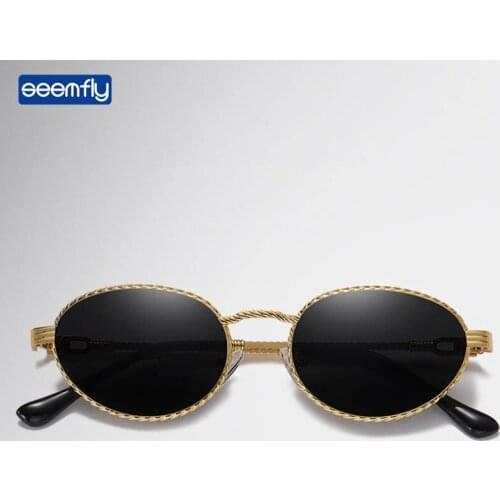 Seemfly 2021 New Metal Oval Sunglasses Gradient Color Sungshades Vintage Gold Men Women Rope Shaped Frame Spectacles For Driving