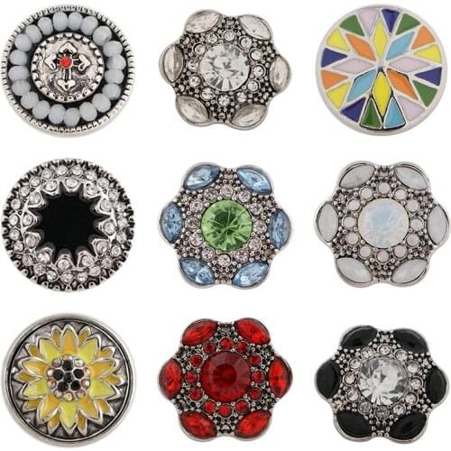 Rhinestone Flower 20mm Metal snap button jewelry DIY bracelet KD1113