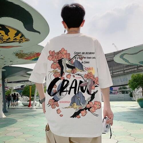 Hip Hop Harajuku MenS Short-Sleeved T-Shirt 2021 Summer Plus Size Half-Sleeved Top Handsome Loose Chinese Style T-Shirt 30147