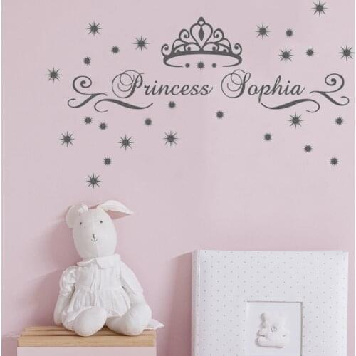 Baby Girl Name Wall Decal Girl Princess Crown Vinyl Sticker Crown Stars Custom Decals Name Decor Nursery Baby Room Decor HY867