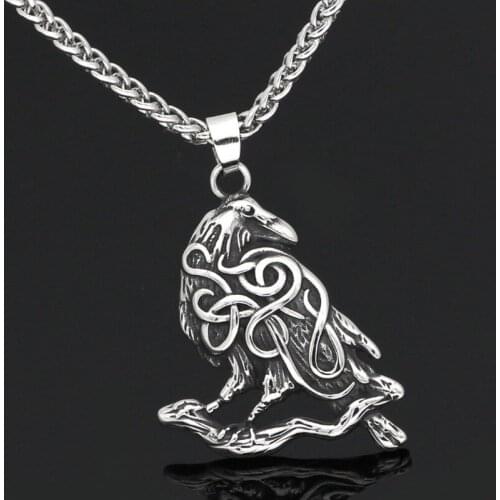 Viking Charms Vintage Silver Color Punk Ethnic Crow Totem Pendant Necklace Nordic Odin Mount Eagle Chain Necklaces Men Jewelry
