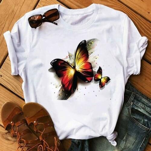Women T-shirts Cute Butterfly Print T Shirt Summer Tshirt Lady Tops Clothes Women Casual Short Sleeve Graphic Tee Female T-Shirt