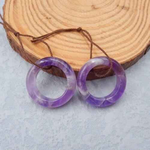 Carved Natural Amethyst Gemstone women Earrings Beads,Semiprecious jewelry earring,23x6mm6.8g