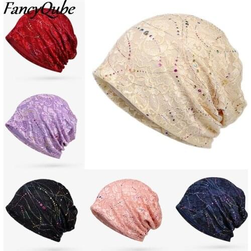 Lady Thin Lace Muslim Hat Elegant Bonnet Hat Night Cap Head Cover Breathable Turban Hats Hair Ribbon Summer Headband Hijab Caps