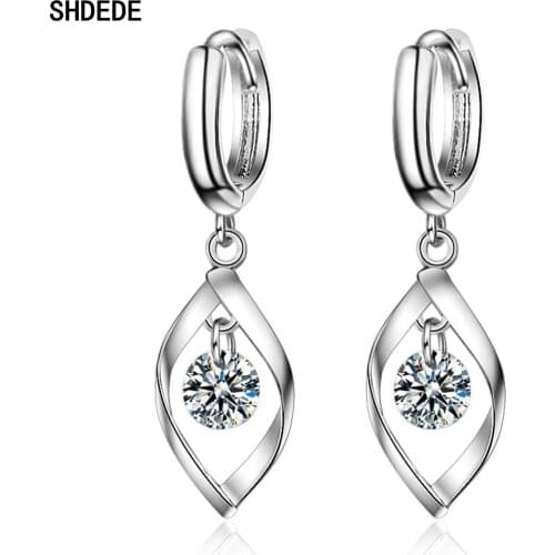 SHDEDE Drop Earrings For Women 925 Silver Embellished With Crystals From Swarovski Korean Fashion Party Jewelry Gift -X261