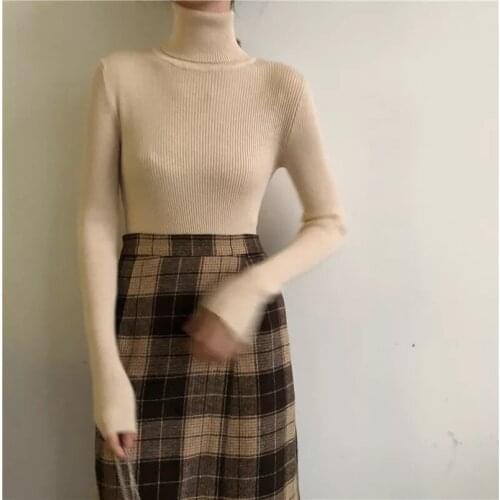 Women Knitted Turtleneck Sweaters Slim Casual Pullover Jumper Female Solid Tops Autumn Long Sleeve Ladies Pullovers Streetwear