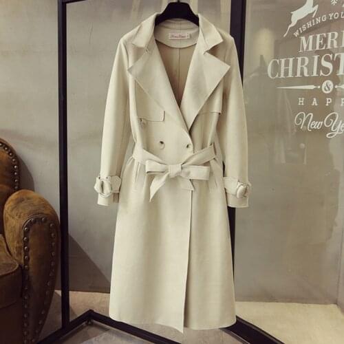 Autumn Spring Long Faux Leather Suede Trench Women Plus Size Fall Ladies White Green Blue Large Size Faux Suede Coat