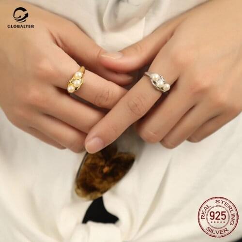 Korean version New Retro Personality S925 Silver Ring Female Pearl Open ring DIY Ring Free shipping Free shipping 726