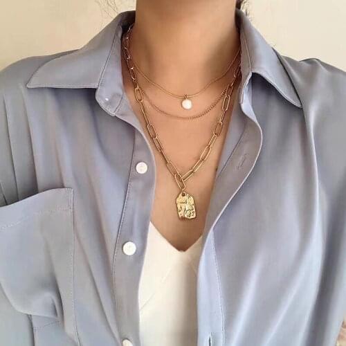 2020 Korean Metal Chain Necklace Jewelry For Women Girls Multi Layers Personality Daily Choker Collar Coin Necklace
