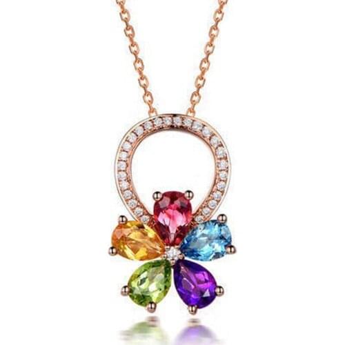 MENGYI Rose Gold Multicolor Cubic Zirconia Pendant & Necklaces Women Charm Necklaces Wedding Bridal Jewelry