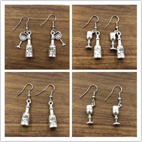 1pair Simple Women Fashion Drop Earrings Simple 3D Wine Bottle Wine glassCharming Dangle Earrings