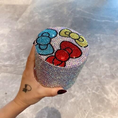 4-layer Sparkle Jewelry Storage Box Cute Big Bow Rotatable Full Rhinestone Sundries Organizer Makeup Organizer Gifts for Women