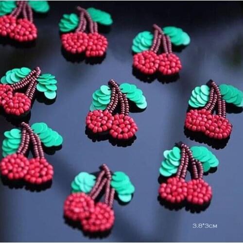 5pcs/lot red cherry beaded patches for clothing Sew on patch decorative parches bordados para ropa Embroidery applique clothing