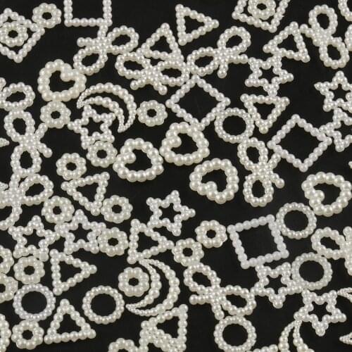 White ABS Resin Bow Stars Heart Flat Bead Pearl Flatback for Jewelry Making DIY Garment Beads Craft Art Scrapbooking Decoration