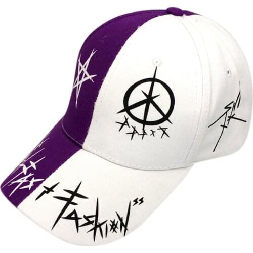 Men Women Korean Harajuku Hip Hop Baseball Cap Color Block Graffiti Letters Printed Sunscreen Adjustable Trucker Hat