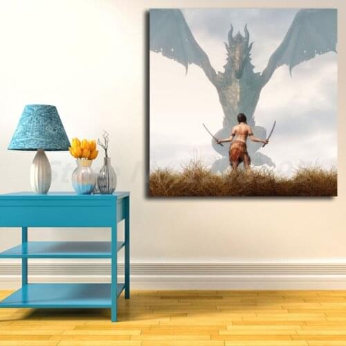 Blades V Skyrim Girl Dragon Weapons Grass Mist Art Canvas Poster Painting Wall Picture Print Home Bedroom Decoration