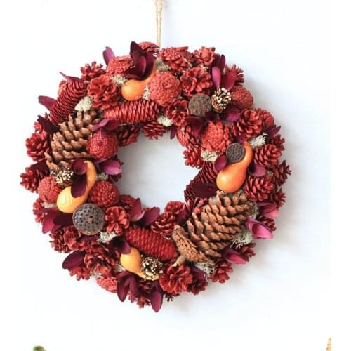 D13.7" Home Decoration Natural Dry Flowers Pine Cones Door Wreath Christmas Pendant Harvest Fall Decorations Festival Ornaments
