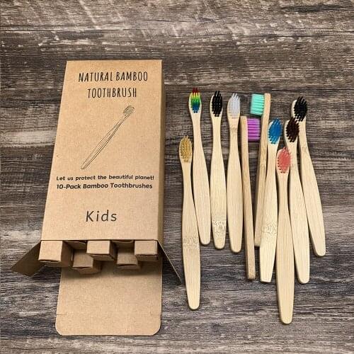 Kids 10 Colorful Toothbrush Natural Bamboo Tooth Brush Set Soft Bristle Charcoal Teeth Eco Bamboo Toothbrushes Dental Oral Care