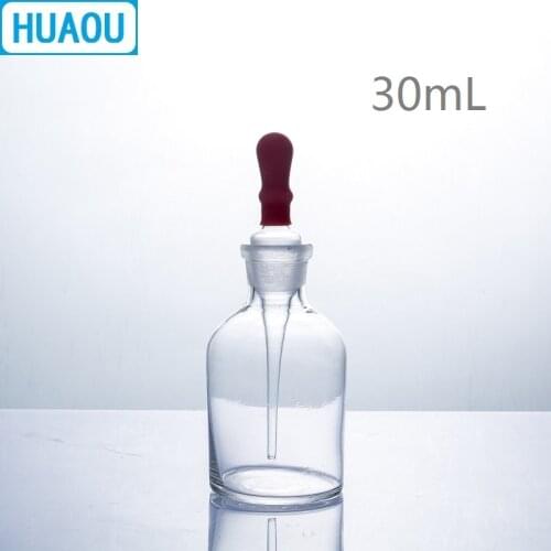 HUAOU 30mL Dropping Bottle Clear Glass with Ground in Pipette and Latex Rubber Nipple Laboratory Chemistry Equipment