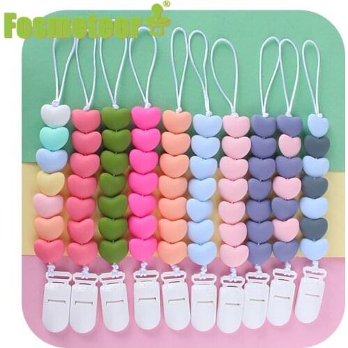 Fosmeteor Mini Love Heart Silicone Beads Pacifier Holder Chain Baby Dummy Holder for Nipple Baby Shower Teeth Products Gift