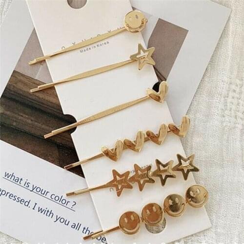 Imixlot Simple Metal Hairpins for Women Hollow Star Heart Shape Hair Clips Elegant Hairpins Barrette Hair Styling Accessories