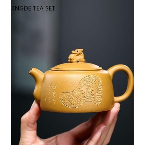 Chinese Yixing tea pots Hand-carved Purple Clay Teapot beauty kettle Raw ore Boutique Teaware Tie Guanyin Tea Ceremony 190ml