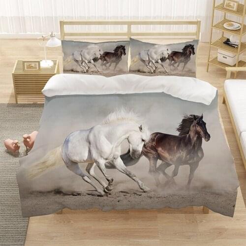 White Black Horse Animal 3D Luxury Bedding Set Kids Duvet Cover Sets Quilt Home Textiles King Queen Double Full Size Dropship