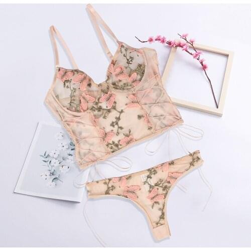 Butterfly Sling Lingerie Sets Embroidery Underwire Bra Panties Women See Through Underwear Set Plus Size Sexy Ropa Mujer RS81023