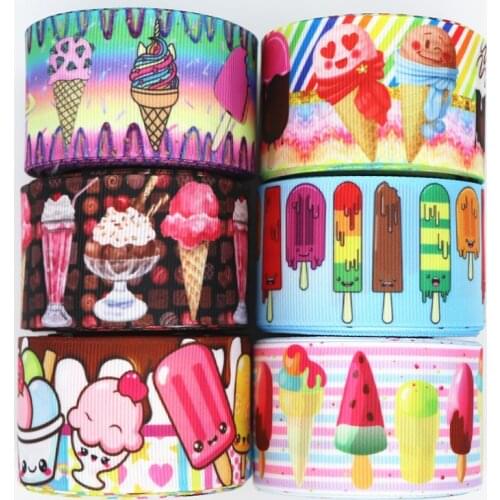 1.5" 38MM 5 Yards Ice Cream/Cake Printed Grosgrain Ribbons Diy Hairbows Handmade 100% Polyester Soft Grosgrain Ribbons