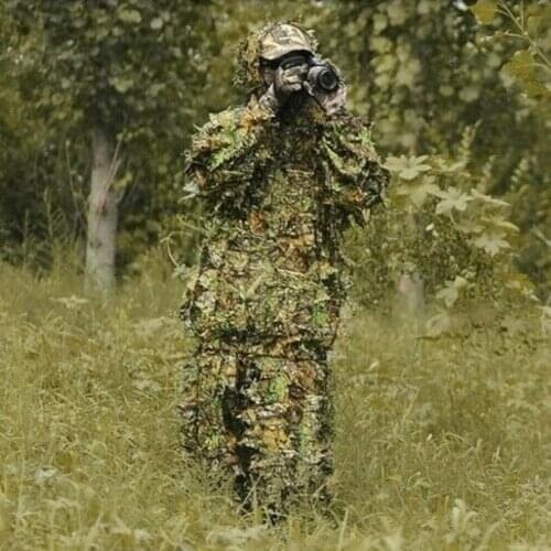Ghillie Suit 3D Camouflage Clothing Woodland Jungle Leaf Military Hunting Set
