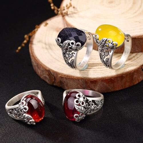 Red And Blue Topaz Sandst2018 Red Corundum Sterling Silver Restoring Ancient Ways Is Hollow-out The Plum Flower Ring